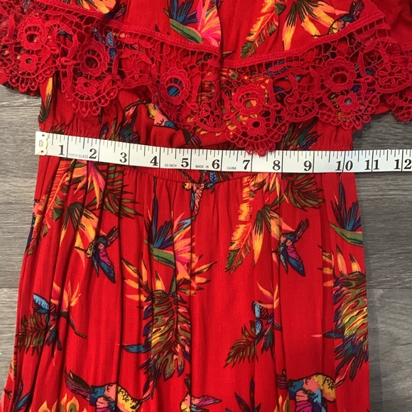 No Boundaries Red Maxi Hummingbird Pattern Cold Shoulder Sundress Women’s Small - Picture 11 of 14